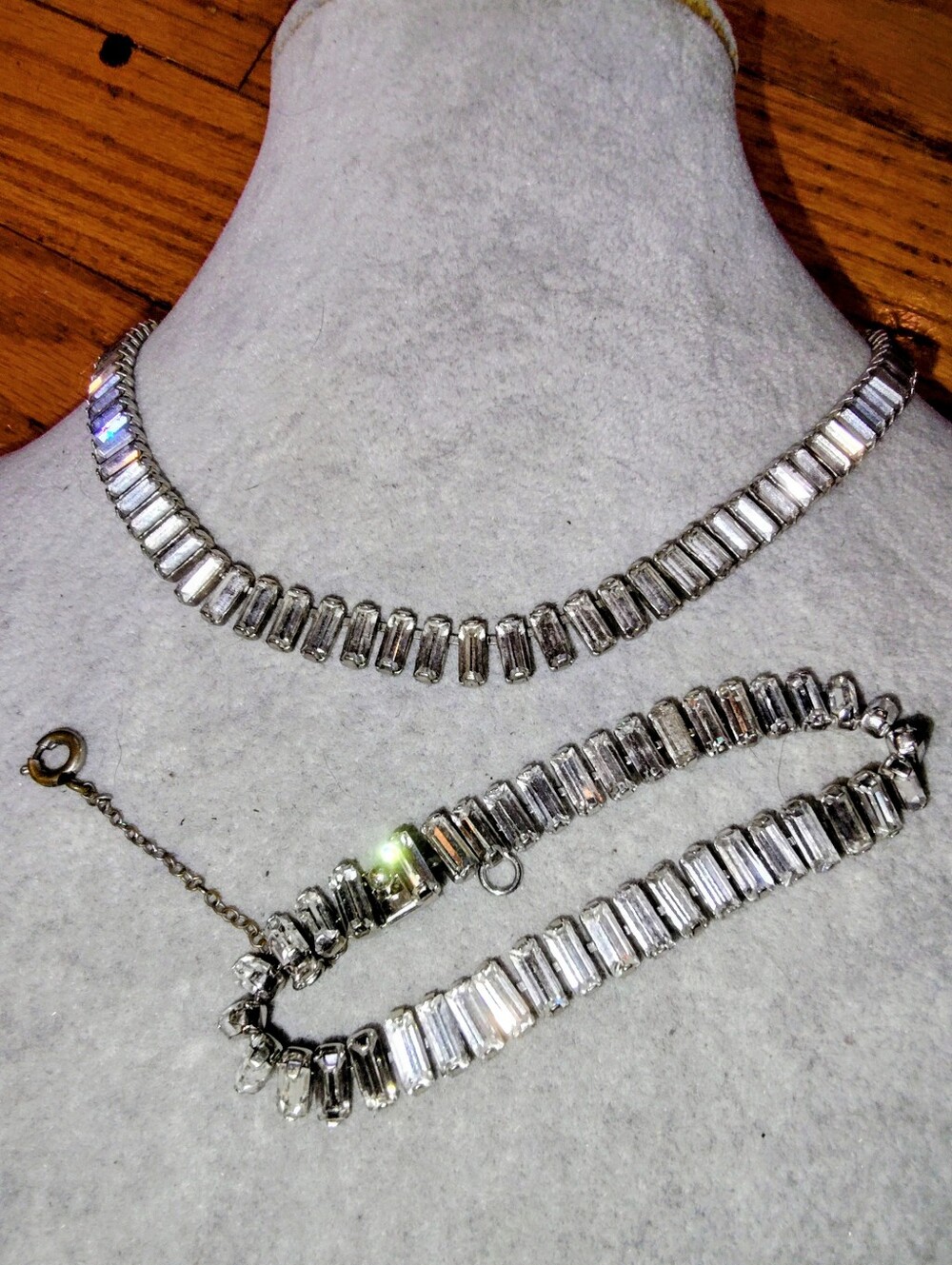 B. David Aurora Borealis Baguette Crystal  Necklace & Bracelet Set, 16" , 7"